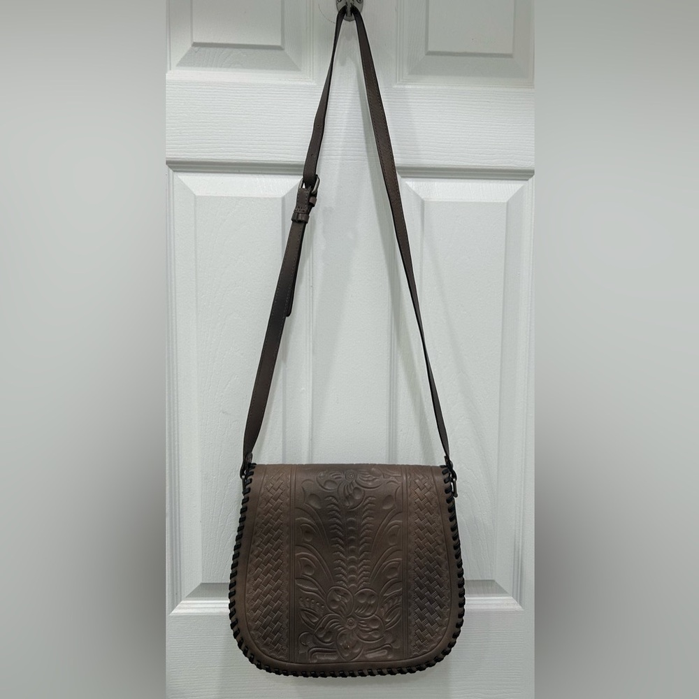 Patricia Nash Gray Tooled Leather Shoulder Bag/Crossbody